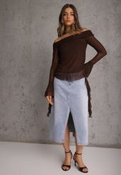 Niebieska Spódnica Jeansowa z Bawełną High Waist i Rozcięciem na Nogę Cinadessa. Niebieskie spódnice damskie Renee, na co dzień, l, bez wzorów, z bawełny, midi. Za 119.99 zł.