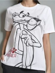 Koszulka The Pink Panther - biały. Białe koszulki damskie Sinsay, l, bez wzorów, bez kołnierzyka, bez ramiączek. W wyprzedaży za 19.99 zł.