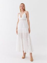 Patrizia Pepe Sukienka letnia 2A2580/A288-W146 Biały Regular Fit. Białe sukienki damskie Patrizia Pepe, bez wzorów, z bawełny, bez ramiączek. Za 959.99 zł.