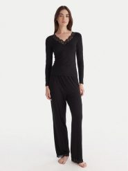 Hunkemöller Piżama Nana 302674 Czarny Regular Fit. Czarne piżamy damskie Hunkemöller, bez wzorów, bez ramiączek. Za 189.99 zł.