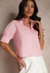 Różowa Koszula z Bawełny z Bufiastymi Rękawami Silanira. Czerwone koszule damskie Renee, l, bez wzorów, z bawełny, eleganckie, bez kołnierzyka, bez ramiączek. Za 79.99 zł.