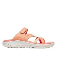 Merrell Skórzane klapki "District 4" w kolorze pomarańczowym rozmiar: 39. Pomarańczowe klapki damskie Merrell, bez wzorów, z otwartym noskiem, bez obcasa, bez zapięcia. Za 240.43 zł.