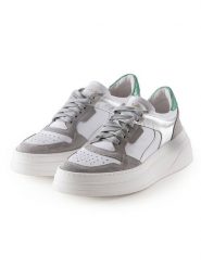 Anna Morellini Skórzane sneakersy "Netina" w kolorze biało-szaro-srebrnym rozmiar: 37. Białe obuwie sportowe damskie Anna Morellini, bez zapięcia. Za 294.28 zł.