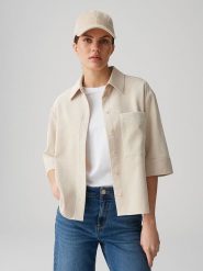 OPUS Bluzka w kolorze beżowym rozmiar: 40. Brązowe bluzki damskie Opus, bez wzorów, bez kołnierzyka, bez ramiączek. Za 121.99 zł.