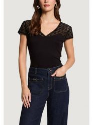 Morgan Bluzka 251-DFLO Czarny Slim Fit. Czarne bluzki damskie Morgan, l, bez wzorów, z wiskozy, bez kołnierzyka, bez ramiączek. Za 159.99 zł.