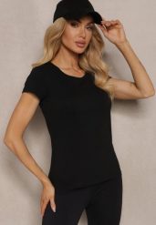 Czarny Casualowy T-shirt z Bawełny Zeiasha. Czarne t-shirty damskie Renee, m, bez wzorów, z bawełny, bez kołnierzyka. Za 24.99 zł.
