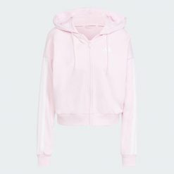 Bluza z kapturem Essentials 3-Stripes French Terry Full-Zip. Białe bluzy damskie Adidas, l, bez wzorów, z materiału, z kapturem. Za 259.00 zł.