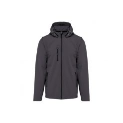 Kurtka 3-warstwowa z kapturem i odpinanymi rękawami Kariban Softshell. Szare kurtki damskie KARIBAN, m, bez wzorów, z elastanu, z kapturem. Za 337.00 zł.