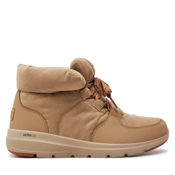 Trzewiki Skechers. Brązowe botki damskie Skechers, bez obcasa, na płaskiej podeszwie, bez zapięcia. Za 249.99 zł.