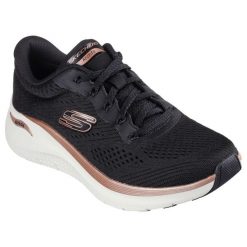 Sneakersy damskie Skechers Arch Fit 2.0 Glow The Distance. Czarne obuwie sportowe damskie Skechers, z materiału, bez zapięcia, trekkingowe. Za 379.99 zł.