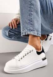 Biało-Czarne Sneakersy na Platformie z Metaliczną Wstawką Sissis. Białe obuwie sportowe damskie Renee, bez zapięcia. Za 74.99 zł.