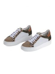 Anna Morellini Skórzane sneakersy "Anorecia" w kolorze biało-jasnobrązowym rozmiar: 40. Białe obuwie sportowe damskie Anna Morellini, bez zapięcia. Za 381.95 zł.