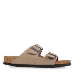 Klapki Birkenstock Arizona Birkibuc Dorosłych. Brązowe klapki damskie Birkenstock, bez wzorów, z materiału, bez obcasa, bez zapięcia. Za 422.96 zł.