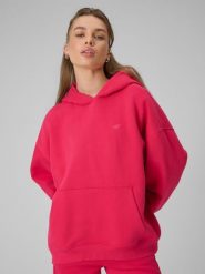 4F Bluza dresowa loose z kapturem damska - czerwona L. Czerwone bluzy damskie 4F, l, bez wzorów, z dresówki, z kapturem. Za 199.99 zł.