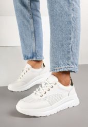 Białe Skórzane Sneakersy z Metaliczną Wstawką Polamira. Białe obuwie sportowe damskie Born2be, z jeansu, bez zapięcia. Za 179.99 zł.
