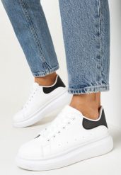 Biało-Czarne Sneakersy z Perforacją na Grubej Podeszwie Rilee. Białe obuwie sportowe damskie Born2be, na jesień, ze skóry ekologicznej, przed kostkę, bez zapięcia. Za 44.99 zł.