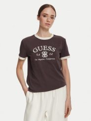 Guess T-Shirt V6YI18 K4320 Brązowy Regular Fit. Brązowe t-shirty damskie Guess, xl, z aplikacjami, z bawełny, bez kołnierzyka. Za 194.99 zł.
