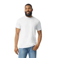 Koszulka Unisex Dla Dorosłych Softstyle CVC. Białe bluzki damskie GILDAN, l, bez wzorów, sportowe, bez kołnierzyka, bez ramiączek. Za 34.99 zł.