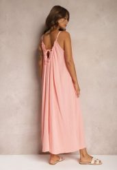 Różowa Sukienka Muślinowa z Bawełny na Ramiączkach z Regulacją i Wiązaniem przy Dekolcie Felisea. Czerwone sukienki damskie Renee, bez wzorów, z bawełny, eleganckie, bez ramiączek. W wyprzedaży za 99.99 zł.