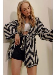 Trend Alacati Kardigan w kolorze czarno-beżowym rozmiar: onesize. Brązowe kardigany damskie Trend Alacati, bez wzorów, z wełny. Za 91.99 zł.