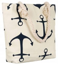 Shopperka plażowa [DH] FB01-KOTWICE beżowa. Brązowe torebki klasyczne damskie inny, z materiału, bez dodatków. Za 45.00 zł.