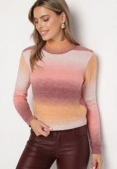 Jasnoróżowy Golf o Klasycznym Kroju w Kolorowy Wzór Ombre Sinthelia. Czerwone golfy damskie Born2be, m, bez wzorów, z jeansu, bez ramiączek. Za 89.99 zł.