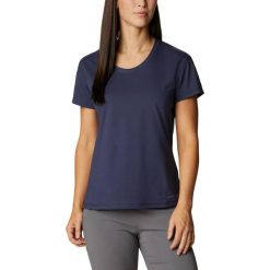 Koszulka z krótkim rękawem Sun Trek SS Tee - niebieska. Niebieskie koszulki damskie Columbia, m, bez wzorów, z bawełny, bez kołnierzyka, bez ramiączek. Za 171.00 zł.