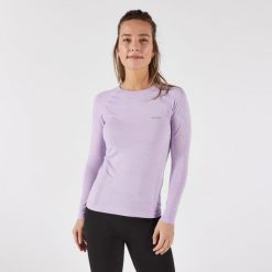 Koszulka do biegania z długim rękawem damska Kiprun Run 500. Fioletowe koszulki damskie KIPRUN, xl, bez wzorów, z elastanu, bez kołnierzyka, bez ramiączek. Za 99.99 zł.