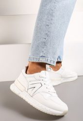 Białe Płaskie Sneakersy przed Kostkę z Ekozamszu ze Sznurowaniami Jrines. Białe obuwie sportowe damskie Renee, z dzianiny, przed kostkę, bez zapięcia. Za 89.99 zł.