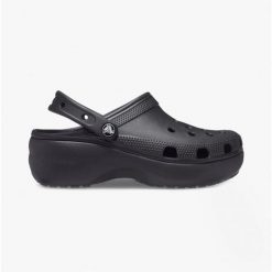 Klapki damskie Crocs CLASSIC PLATFORM CLOG. Czarne klapki damskie Crocs, bez wzorów, bez obcasa, bez zapięcia. W wyprzedaży za 229.00 zł.