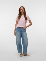Vero Moda Koszulka w kolorze jasnoróżowym rozmiar: XL. Różowe bluzki damskie Vero Moda, xl, bez wzorów, z bawełny, bez kołnierzyka, bez ramiączek. Za 57.87 zł.