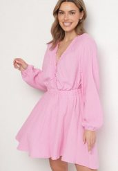 Różowa Sukienka Rozkloszowana z Bawełny z Dekoltem V Sallorea. Czerwone sukienki damskie Born2be, bez wzorów, z bawełny, eleganckie, bez ramiączek. Za 169.99 zł.