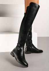 Czarne Płaskie Kozaki w Stylu Muszkieterek z Ociepleniem Temitlin. Czarne kozaki damskie Renee, na zimę, z jeansu, bez obcasa, na obcasie, bez zapięcia. Za 149.99 zł.