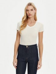Guess T-Shirt O5RI02 KBBU1 Beżowy Regular Fit. Brązowe t-shirty damskie Guess, xs, z aplikacjami, z bawełny, bez kołnierzyka. Za 79.99 zł.