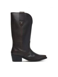 Tommy Hilfiger Kozaki Leather Mid Calf Western Boot FW0FW09798 Brązowy ciemny. Brązowe kozaki damskie Tommy Hilfiger, ze skóry, bez obcasa, na słupku, bez zapięcia. Za 1,299.00 zł.