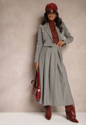 Szara Spódnica o Rozkloszowanym Kroju z Dodatkowym Paskiem i Zakładkami Lorieva. Szare spódnice damskie Renee, na randkę, bez wzorów, eleganckie, maxi. Za 99.99 zł.