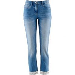 Dżinsy ze stretchem 7/8 z haftem bonprix niebieski "bleached". Niebieskie jeansy damskie bonprix. Za 129.99 zł.