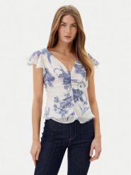 Guess Bluzka W5GH86 WCWF2 Biały Classic Fit. Białe bluzki damskie Guess, xs, z aplikacjami, z syntetyku, bez kołnierzyka, bez ramiączek. W wyprzedaży za 249.99 zł.