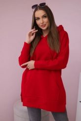 Bluza ocieplana z rozcięciami na bokach czerwona. Czerwone bluzy damskie KESI, l, bez wzorów, z bawełny, z kapturem. Za 263.47 zł.