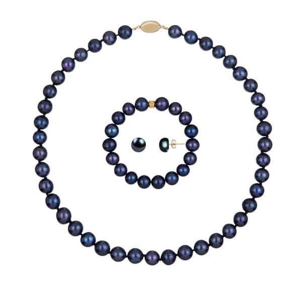 TAHA Komplet naszyjnik bransoletka kolczyki czarne perły naturalne 10 mm. Czarne naszyjniki damskie Enaya, z perłą, pozłacane. Za 698.00 zł.