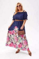 Granatowa sukienka hiszpanka MAXI z kwiatowym printem PLUS SIZE XXL OVERSIZE. Czerwone sukienki damskie Moda Size Plus Iwanek, z aplikacjami, z elastanu, eleganckie, bez ramiączek. W wyprzedaży za 169.90 zł.