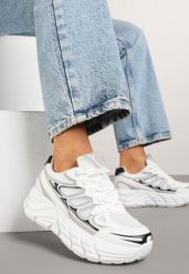 Białe Sneakersy w Streetwearowym Stylu na Grubej Podeszwie z Tłoczeniami Siltewi. Białe obuwie sportowe damskie Born2be, z jeansu, bez zapięcia. Za 99.99 zł.