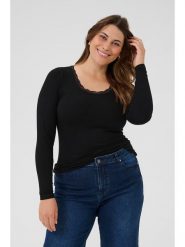 KAFFE curve Koszulka w kolorze czarnym rozmiar: S. Czarne bluzki damskie KAFFE curve, s, bez wzorów, z koronki, bez kołnierzyka, bez ramiączek. Za 113.99 zł.