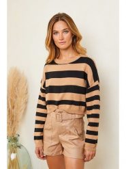 Plume Sweter "Abiona" w kolorze jasnobrązowo-czarnym rozmiar: M. Brązowe swetry klasyczne damskie Plume, m, bez kołnierzyka. Za 99.33 zł.