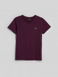 4F T-shirt regular gładki damski - fioletowy XS. Fioletowe t-shirty damskie 4F, uniwersalny, bez wzorów, z bawełny, bez kołnierzyka. Za 49.99 zł.
