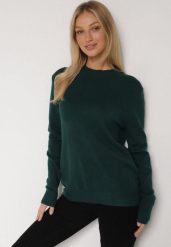 Ciemnozielony Klasyczny Sweter z Wełną Mailira. Zielone swetry klasyczne damskie Born2be, uniwersalny, z jeansu, bez kołnierzyka. Za 59.99 zł.