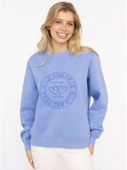 Zwillingsherz Bluza "Happy Vibes" w kolorze błękitnym rozmiar: L/XL. Niebieskie bluzy damskie Zwillingsherz, l, bez wzorów, bez kaptura. Za 193.24 zł.
