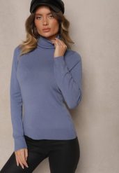 Niebieski Casualowy Golf z Wiskozą i Modalem Lannetora. Niebieskie golfy damskie Renee, z aplikacjami, z jeansu, bez ramiączek. Za 44.99 zł.