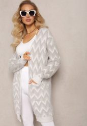 Szary Niezapinany Kardigan o Przedłużonym Fasonie w Zygzaki Chevron Oherna. Szare kardigany damskie Renee, bez wzorów, z tkaniny. Za 99.99 zł.