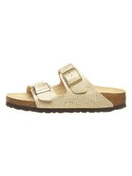 Birkenstock Klapki "Arizona" w kolorze kremowo-złotym rozmiar: 37. Brązowe klapki damskie Birkenstock, bez wzorów, ze skóry, z otwartym noskiem, bez obcasa, bez zapięcia. Za 281.45 zł.